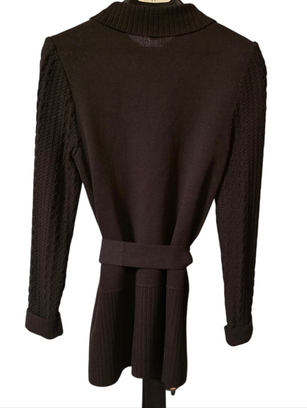 St. John Sport Brown Knit Button Down Tie Belted Cardigan - Picture 4 of 9